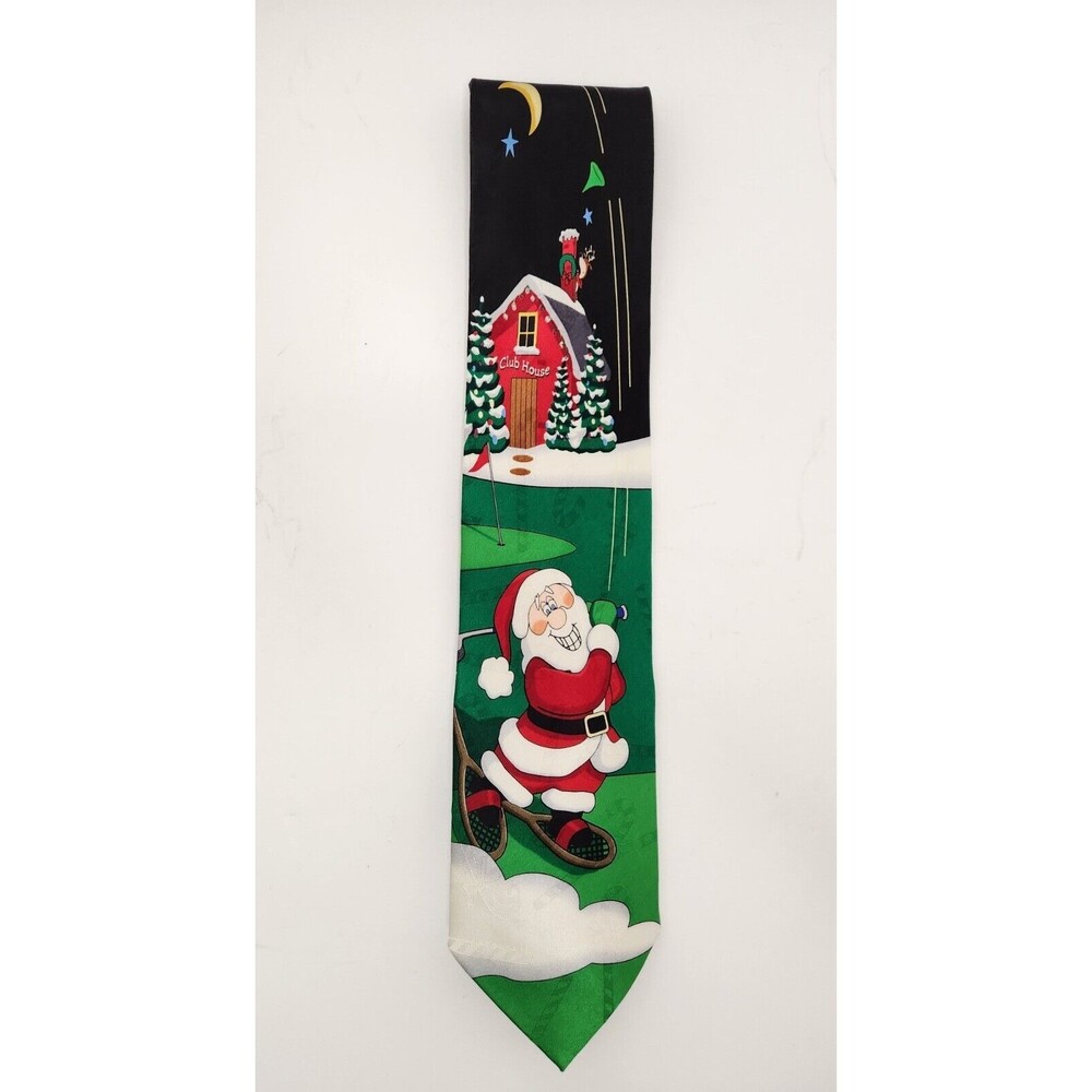 Vintage‎ Hallmark Neck Tie Yule Tie Greetings Christmas Santa Golf 100% Silk